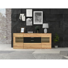 Lade das Bild in den Galerie-Viewer, Sideboard Kommode Anrichte Standschrank Lagerung Schrank Schrank Einheit mit 7 Farben LED-Leuchten für Esszimmer Wohnzimmer（Holzfarbe und schwarz）
