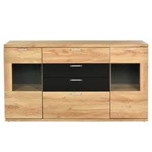 Lade das Bild in den Galerie-Viewer, Sideboard Kommode Anrichte Standschrank Lagerung Schrank Schrank Einheit mit 7 Farben LED-Leuchten für Esszimmer Wohnzimmer（Holzfarbe und schwarz）
