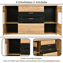 Lade das Bild in den Galerie-Viewer, Sideboard Kommode Anrichte Standschrank Lagerung Schrank Schrank Einheit mit 7 Farben LED-Leuchten für Esszimmer Wohnzimmer（Holzfarbe und schwarz）
