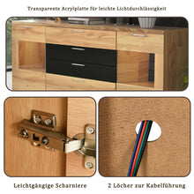 Lade das Bild in den Galerie-Viewer, Sideboard Kommode Anrichte Standschrank Lagerung Schrank Schrank Einheit mit 7 Farben LED-Leuchten für Esszimmer Wohnzimmer（Holzfarbe und schwarz）
