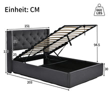 Lade das Bild in den Galerie-Viewer, Hydraulisch Doppelbett Polsterbett 140x200cm,Bett mit Lattenrost aus Metallrahmen, Modernes Bettgestell mit Stauraum, Baumwolle, Grau
