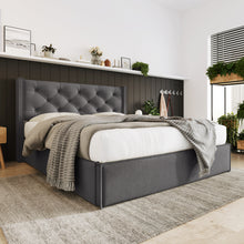 Lade das Bild in den Galerie-Viewer, Hydraulisch Doppelbett Polsterbett 140x200cm,Bett mit Lattenrost aus Metallrahmen, Modernes Bettgestell mit Stauraum, Baumwolle, Grau
