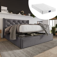 Lade das Bild in den Galerie-Viewer, Hydraulisch Doppelbett Polsterbett 140x200cm,Bett mit Lattenrost aus Metallrahmen, Modernes Bettgestell mit Stauraum, Baumwolle, Grau(Mit Matratze)
