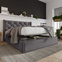 Lade das Bild in den Galerie-Viewer, Hydraulisch Doppelbett Polsterbett 140x200cm,Bett mit Lattenrost aus Metallrahmen, Modernes Bettgestell mit Stauraum, Baumwolle, Grau
