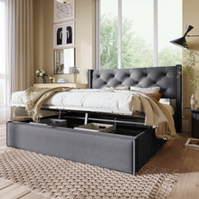 Lade das Bild in den Galerie-Viewer, Hydraulisch Doppelbett Polsterbett 140x200cm,Bett mit Lattenrost aus Metallrahmen, Modernes Bettgestell mit Stauraum, Baumwolle, Grau
