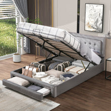 Lade das Bild in den Galerie-Viewer, Bett mit Kasten und Schubladen, Samtstoff, Polsterbett, Lattenrost, Doppelbett, großer Stauraum（140 x 200, Grau）
