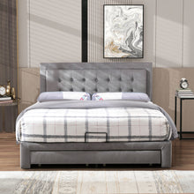 Lade das Bild in den Galerie-Viewer, Bett mit Kasten und Schubladen, Samtstoff, Polsterbett, Lattenrost, Doppelbett, großer Stauraum（140 x 200, Grau）
