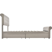 Lade das Bild in den Galerie-Viewer, Bettgestell mit 4 Schubladen, Doppelbett Polsterbett 140x200cm, Höhenverstellbarem Kopfteil, Chesterfield Funktionsbett, Natürlich（Mit Matratze）
