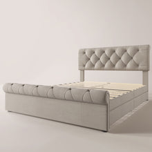 Lade das Bild in den Galerie-Viewer, Bettgestell mit 4 Schubladen, Doppelbett Polsterbett 140x200cm, Höhenverstellbarem Kopfteil, Chesterfield Funktionsbett, Natürlich,ohne Matratze
