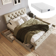 Lade das Bild in den Galerie-Viewer, Bettgestell mit 4 Schubladen, Doppelbett Polsterbett 140x200cm, Höhenverstellbarem Kopfteil, Chesterfield Funktionsbett, Natürlich（Mit Matratze）
