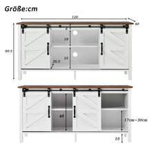 Lade das Bild in den Galerie-Viewer, Großer TV-Schrank，Entertainment Center，TV Stand，Einstellbare Regale für，Wohnzimmer Esszimmer weißer fernsehschrank，Sideboard mit 2 Schiebetüren，niedriger Schrank，Modernes Design，120*40*60.5cm

