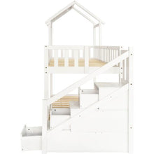 Lade das Bild in den Galerie-Viewer, Baumhaus Kinderbett, Ins und aus dem Bett kommen, Doppelbett, Kinderbett in Hausform, Leiterschrank, Kiefernholz Haus Bett for Kids, 90 x 200 cm, ohne Matratze, weiß
