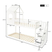 Lade das Bild in den Galerie-Viewer, Baumhaus Kinderbett, Ins und aus dem Bett kommen, Doppelbett, Kinderbett in Hausform, Leiterschrank, Kiefernholz Haus Bett for Kids, 90 x 200 cm, ohne Matratze, weiß
