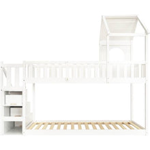 Lade das Bild in den Galerie-Viewer, Baumhaus Kinderbett, Ins und aus dem Bett kommen, Doppelbett, Kinderbett in Hausform, Leiterschrank, Kiefernholz Haus Bett for Kids, 90 x 200 cm, ohne Matratze, weiß
