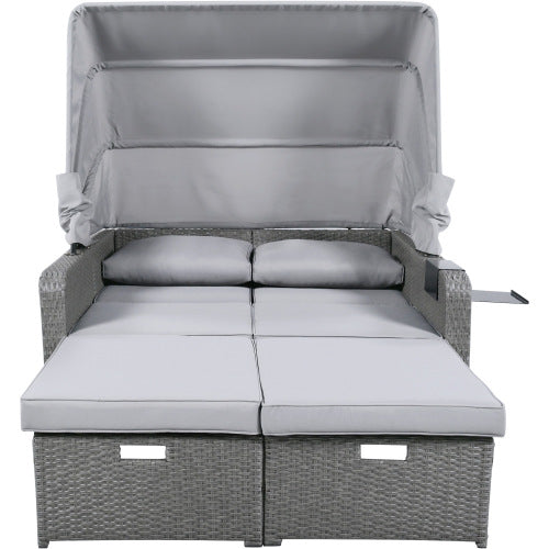 Polyrattan Gartenmöbel für 2 Personen, Gartensofa, Loungesofa, grau