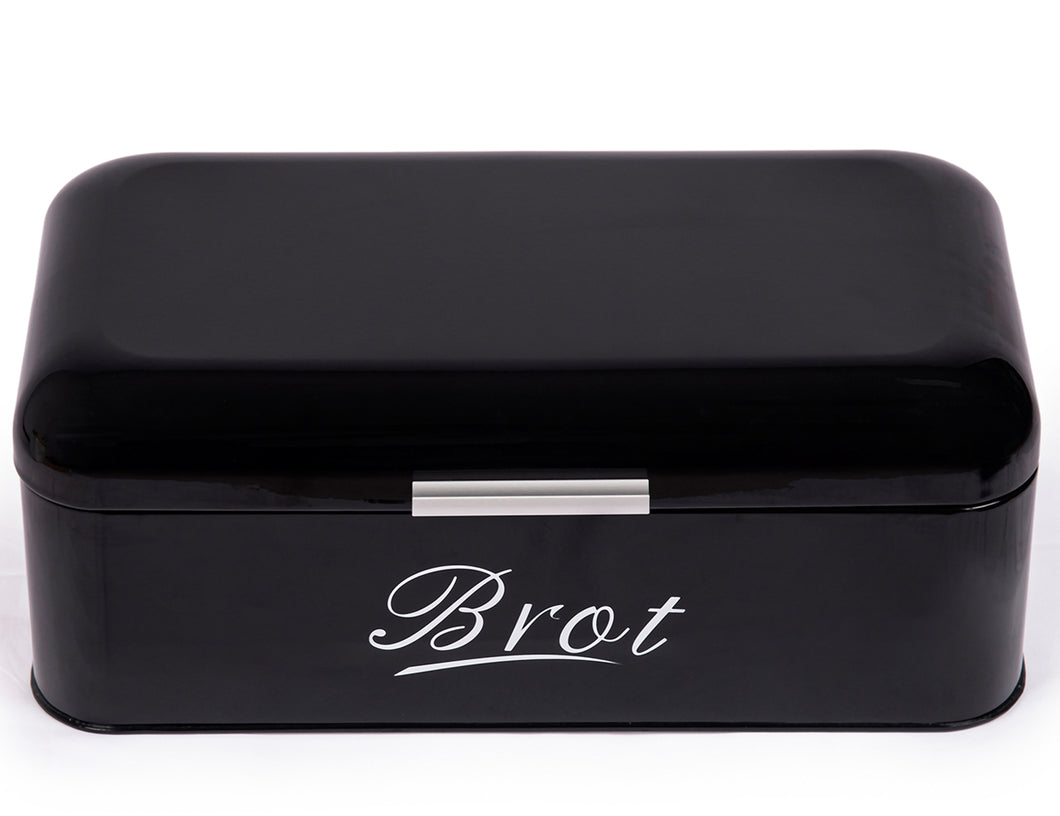 Brotkasten mit Deckel, Großer Knäckebrot Box aus Metall, Brot und Kekse Lange Aufbewahren und Trocken Halten, Retro Design 43cm*23cm*17cm (Schwarz)