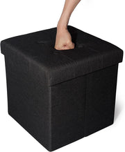 Lade das Bild in den Galerie-Viewer, Sitzhocker mit Stauraum, Fußhocker, Fußbank Truhen Aufbewahrungsbox faltbar belastbar bis 300 kg, Leinen, 38 x 38 x 38 cm(Dunkles Schwarz)

