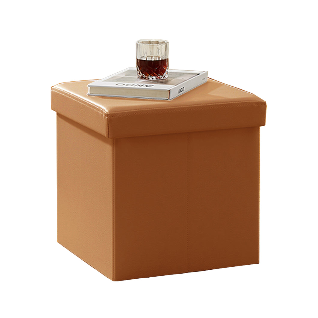 Sitzhocker Sitzwürfel mit Stauraum .Fußhocker,Aufbewahrungsbox faltbar,Deckel abnehmbar, 38 x 38 x 38 cm,Aus MDF-Platte und Kunstleder (Camel)