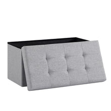 Lade das Bild in den Galerie-Viewer, Sitzbank, Fußhocker, Sitztruhe faltbar mit Stauraum belastbar bis 300 kg 76 x 38 x 38 cm«, MDF-Platte und Leinenimitat.(Hellgrau)
