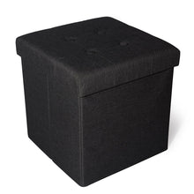 Lade das Bild in den Galerie-Viewer, Sitzhocker mit Stauraum, Fußhocker, Fußbank Truhen Aufbewahrungsbox faltbar belastbar bis 300 kg, Leinen, 38 x 38 x 38 cm(Dunkles Schwarz)
