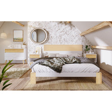 Lade das Bild in den Galerie-Viewer, Holzbett Doppelbett mit Kopfteil Stauraumbett aus Bettgestell mit Lattenrost-140x200 cm Natürlich&amp; Weiß Klassischen Landhausstil
