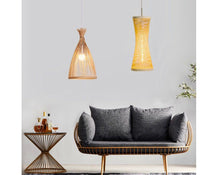 Lade das Bild in den Galerie-Viewer, Zedelmaier Pendelleuchte Haengelampe Bambus, Lampenschirm böhmischer Stil, Schlafzimmerlampe handgefertigt (Glühbirne ist nicht enthalten)
