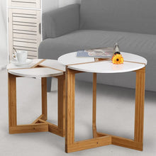 Lade das Bild in den Galerie-Viewer, Beistelltisch, Couchtisch rund aus Bambus Beinen und 3er MDF-Weißplatte, Antike chinesische Verbindungsmechanik, Hingucker in Ihrem Wohnzimmer50*51cm
