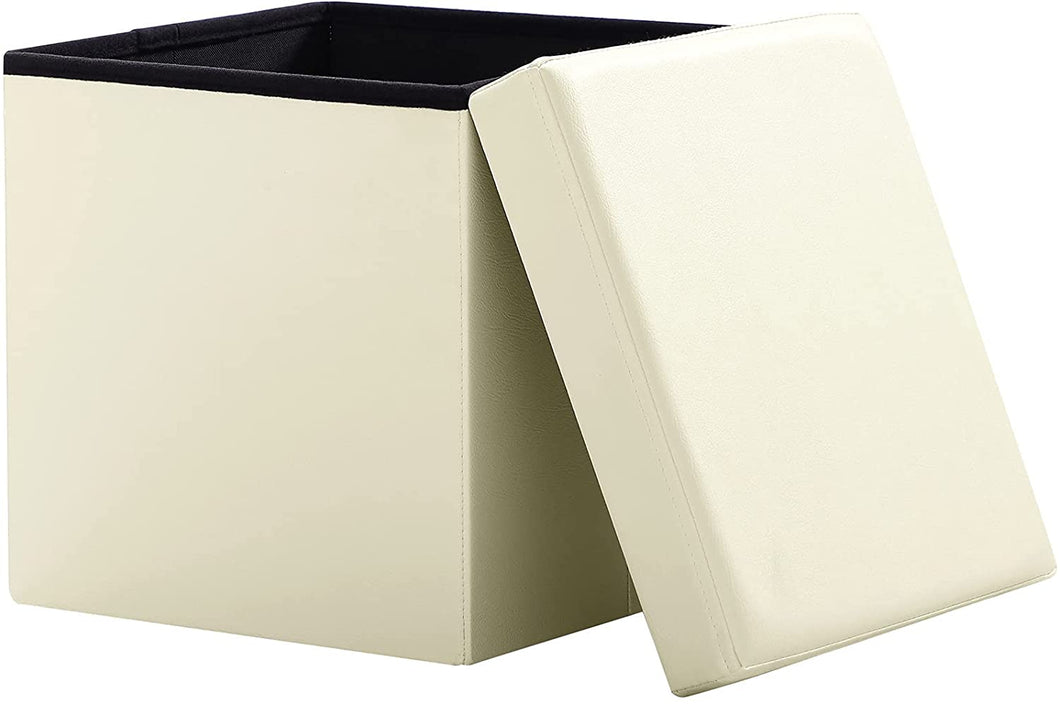 Sitzhocker Sitzwürfel mit Stauraum Fußhocker, Aufbewahrungsbox faltbar belastbar bis 300 kg,38 x 38 x 38 cm, Aus MDF-Platte und Kunstleder.(Beige)