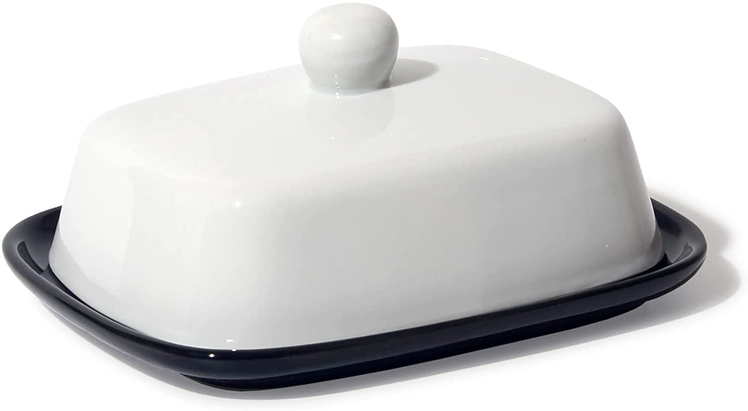 Butterdose - Hochwertige Butterglocke aus Keramik - Butter Dish für alle gängigen Butter (250g) - Butterschale Porzellan (Schwarz-Weiß)