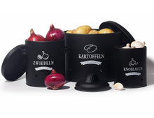 Lade das Bild in den Galerie-Viewer, Kartoffel Vorratsdosen Set, Kartoffeltopf im Retro Zwiebeltopf, Vorratsbehälter aus Metall,  Kann Kartoffeln für eine Lange Zeit lagern(Schwarz-Set)
