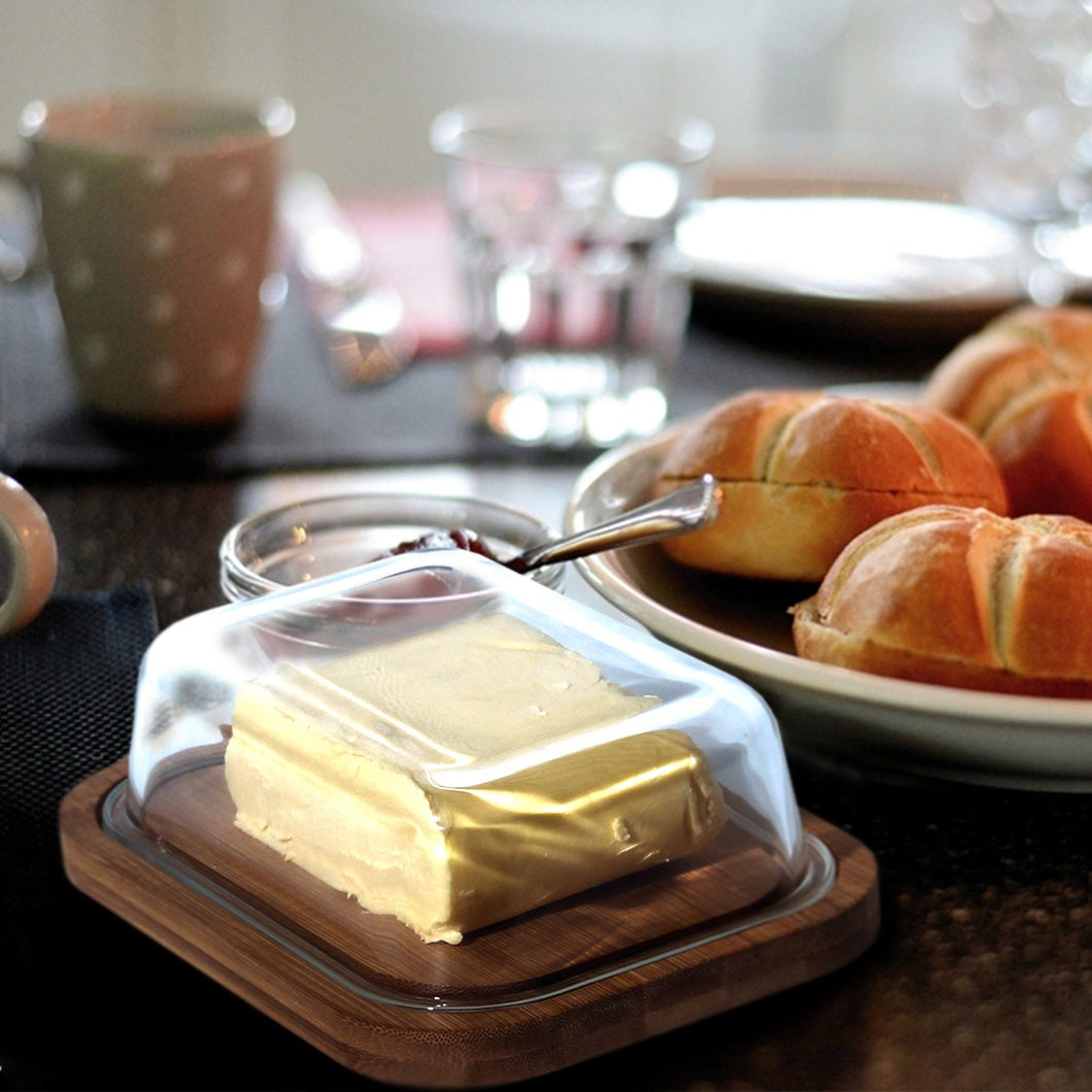 Butterdose,Butterglocke für 250gButter, oder Boraxglas gefertigt mit edlem nachhaltigem natürlicher Deckel,(Pakung1xBecher,1xdeckel)Transparentes Glas