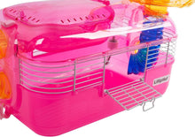 Lade das Bild in den Galerie-Viewer, Hamster Laufrad Spielzeug Transportbox für Hamster Nager Mäuse (kein Hamsterheim) mit Rohrsystem, Trinkflasche (Rosa)
