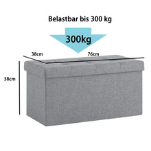 Lade das Bild in den Galerie-Viewer, Sitzbank, Fußhocker, Sitztruhe faltbar mit Stauraum belastbar bis 300 kg 76 x 38 x 38 cm«, MDF-Platte und Leinenimitat.(Hellgrau)
