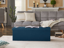 Lade das Bild in den Galerie-Viewer, Sitzbank mit Stauraum Faltbar Sitztruhe belastbar bis 300 kg, Deckel Abnehmbar, 114x38x38 cm Marineblau
