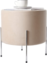 Lade das Bild in den Galerie-Viewer, Samt runder Hocker,Fußhocker Pouf,Eleganter Fußstütze Ottoman mit Metall,Gepolsterte hocker (Beige, Samt)
