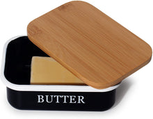 Lade das Bild in den Galerie-Viewer, Butter Dish aus Edelstahl, Butterdose aus Edelstahl oder Boraxglas gefertigt mit edlem nachhaltigem natürlicher Deckel,Holzdeckel (Schwarz)
