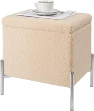 Lade das Bild in den Galerie-Viewer, Sitzhocker mit Stauraum,Polster Sitztruhe Fußhocker,Aufbewahrungsbox Fußablage,Hocker mit Stauraum,Fußhocker mit Deckel,Hocker mit Metallbeinen (Beige)
