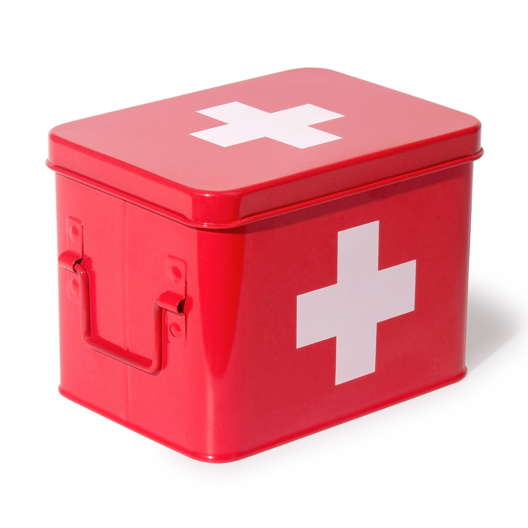 Medizin Box Metall, Erste Hilfe Kasten Koffer Schrank, Arzneischrank Medizinkoffer Retro, Medizinschrank, 21,5 * 16 * 16 cm (Rot-22CM)