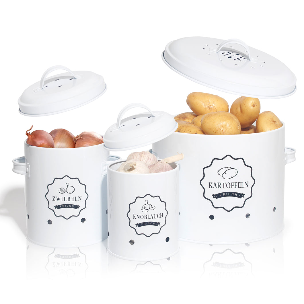 Kartoffel Vorratsdosen Set, Kartoffeltopf im Retro Zwiebeltopf, Vorratsbehälter aus Metall,  lagern