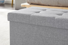 Lade das Bild in den Galerie-Viewer, Sitzbank, Fußhocker, Sitztruhe faltbar mit Stauraum belastbar bis 300 kg 76 x 38 x 38 cm«, MDF-Platte und Leinenimitat.(Hellgrau)
