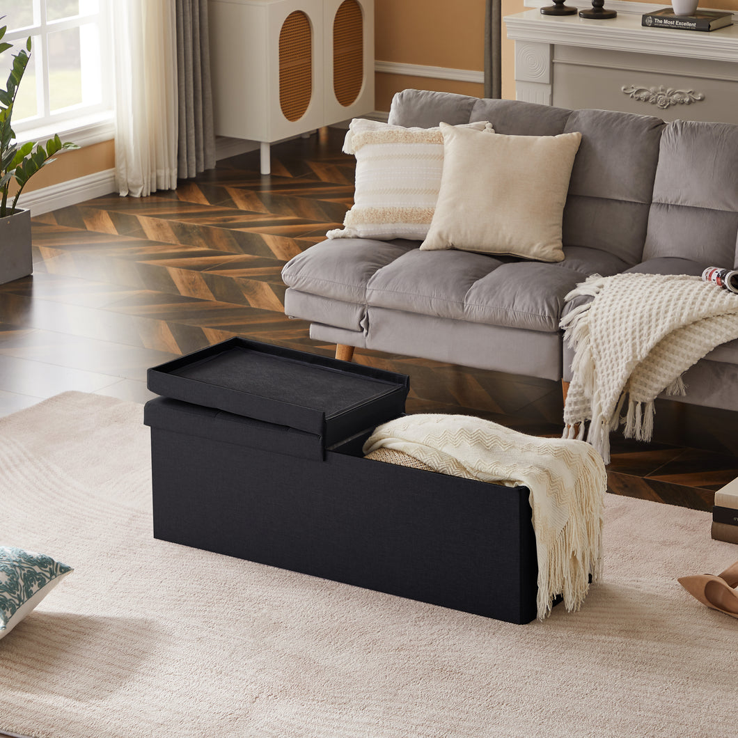 Sitzbank mit Stauraum Sitzhocker Faltbar Sitztruhe belastbar bis 300 kg, Deckel Abnehmbar, 114x38x38 cm,Schwarz