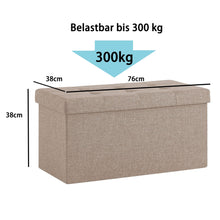 Lade das Bild in den Galerie-Viewer, Sitzbank, Sitzhocker, Fußhocker, Sitztruhe faltbar mit Stauraum belastbar bis 300 kg 76 x 38 x 38 cm«, MDF-Platte und Leinenimitat. (Beige)
