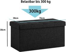 Lade das Bild in den Galerie-Viewer, Sitzbank mit Stauraum Sitzhocker faltbar belastbar bis 300 kg 76 x 38 x 38 cm,MDF-Platte und Leinenimitat(Dunkles Schwarz)
