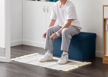 Lade das Bild in den Galerie-Viewer, Sitzbank, Sitzhocker, Fußhocker, Sitztruhe faltbar mit Stauraum belastbar bis 300 kg 76 x 38 x 38 cm«, MDF-Platte und Leinenimitat.(Marineblau)
