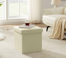 Lade das Bild in den Galerie-Viewer, Sitzwürfel mit Stauraum Fußbank Truhen Aufbewahrungsbox faltbar belastbar Kunstleder(Beige)
