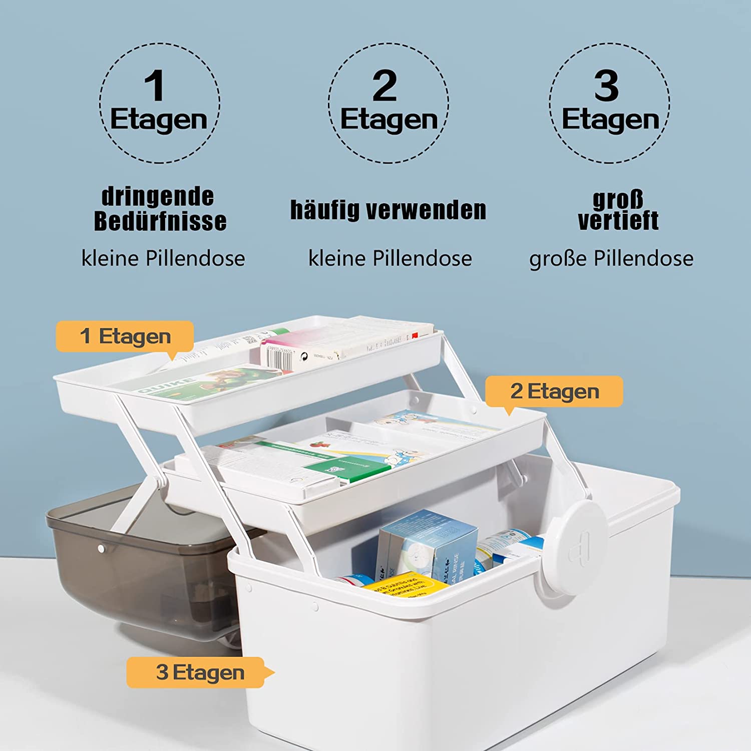 2-stöckige Abschließbare Aufbewahrungsbox – 16 L, ABS-Kunststoff, Mit Zahlenschloss – Für Medikamente, Schmuck, Dokumente – Weiß
