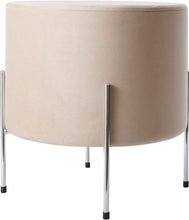 Lade das Bild in den Galerie-Viewer, Samt runder Hocker,Fußhocker Pouf,Eleganter Fußstütze Ottoman mit Metall,Gepolsterte hocker (Beige, Samt)
