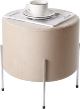 Lade das Bild in den Galerie-Viewer, Samt runder Hocker,Fußhocker Pouf,Eleganter Fußstütze Ottoman mit Metall,Gepolsterte hocker (Beige, Samt)
