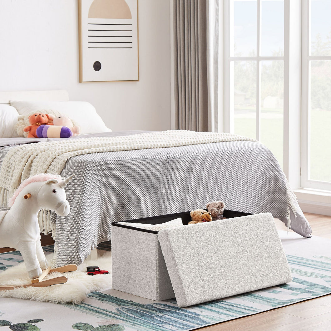 Sitzhocker Sitzwürfel mit Stauraum Samt Fußbank Truhen Aufbewahrungsbox faltbar belastbar bis 300 kg, Deckel abnehmbar,76 x 38 x 38 cm (Samt -Weiß-76)