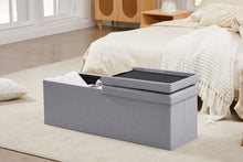 Lade das Bild in den Galerie-Viewer, Sitzbank mit Stauraum Sitzhocker Faltbar Sitztruhe belastbar bis 300 kg, Deckel Abnehmbar, 114x38x38 cm Hellgrau
